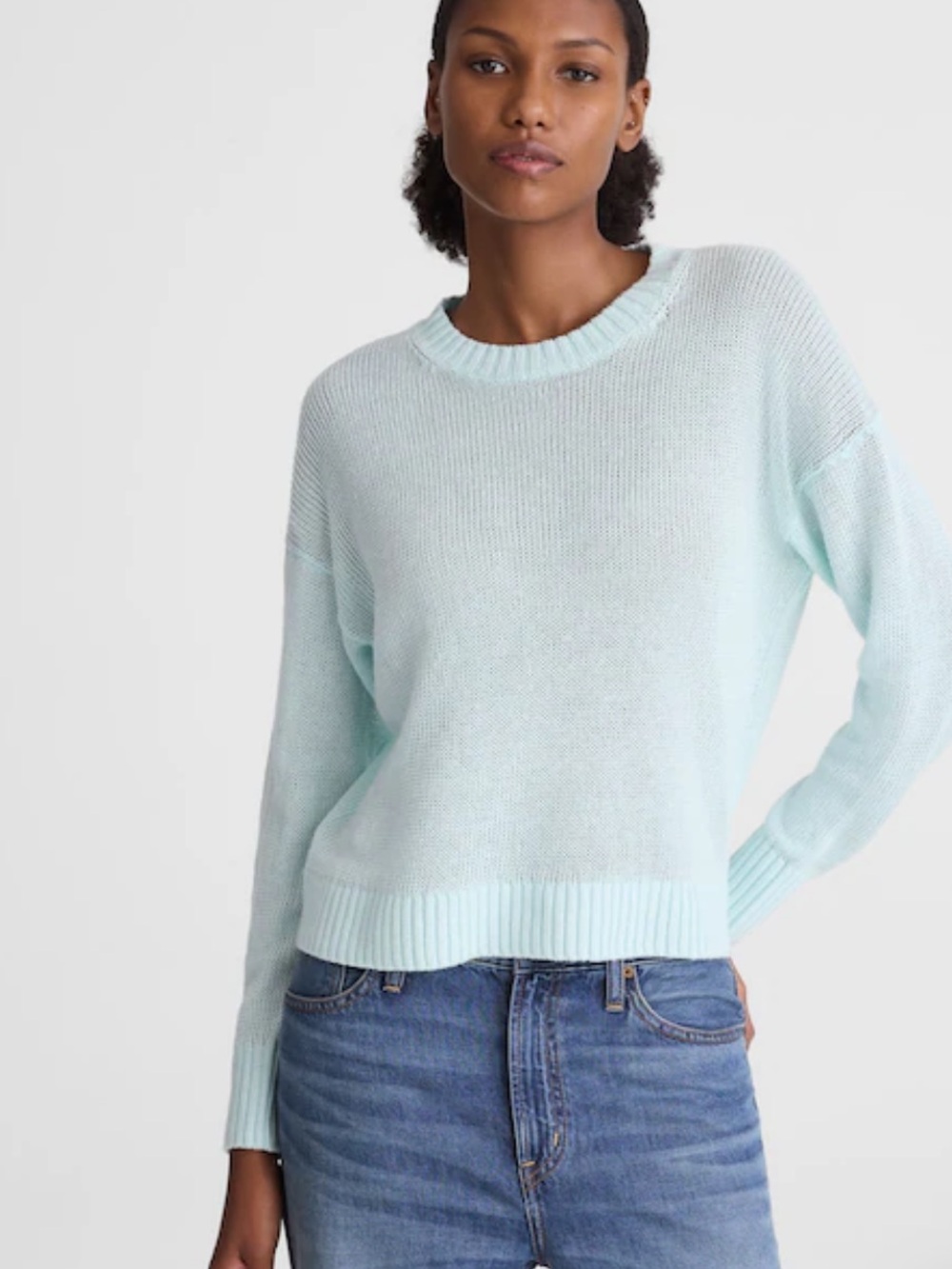 NWT Madewell Linen Drop-Shoulder Sweater in Aqua. Large. FRESH! - Picture 2 of 7